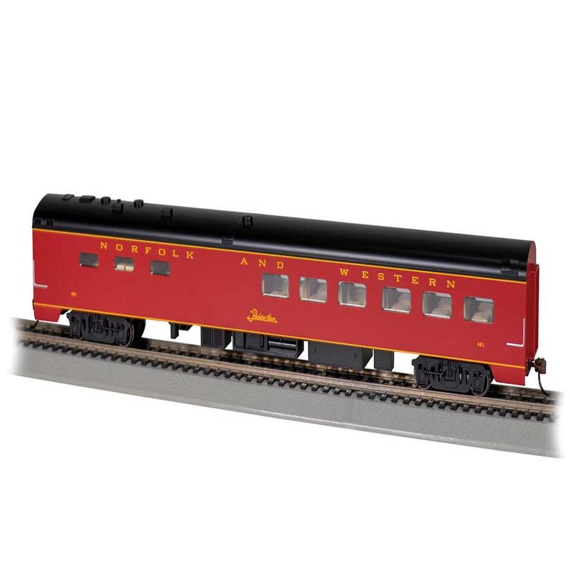 Bachmann Trains HO 14810 85\' Smooth-Side Diner, Lighted, Norfolk & Western #491 (maroon, black)
