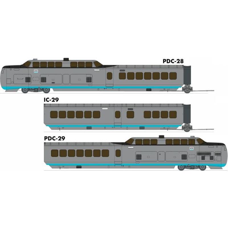 Rapido HO 203501 UAC TurboTrain 3-Car Passenger Train-Only Set (2022 Ver.) - Equipp United Aircraft/US D.O.T Demonstrator #ETU-2 (DCC and Sound)