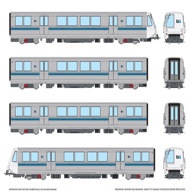 PREORDER Rapido HO 204505 BART A-B-B-A Car Transit Set, Bay Area Rapid Transit #2 (4-Pack) (DCC & Sound Equipped)