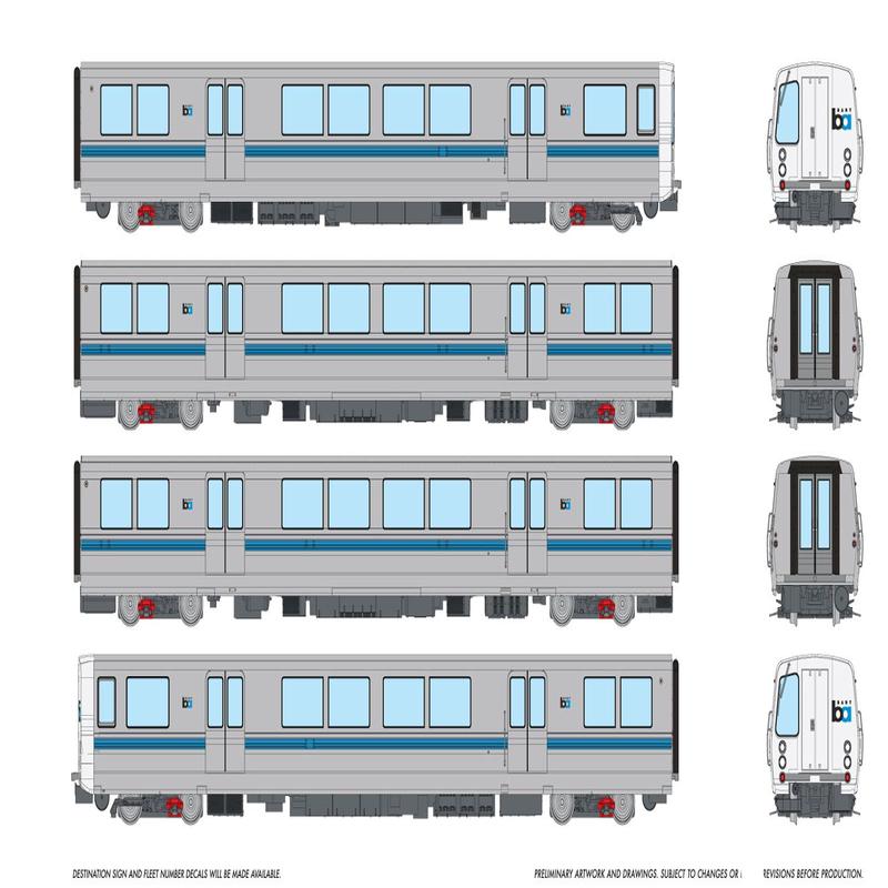 PREORDER Rapido HO 204006 BART C-B-B-C Car Transit Set, Bay Area Rapid Transit (4-Pack)