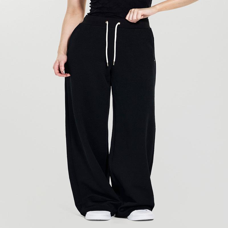 Black Logo Peony Wide Leg Active Pants