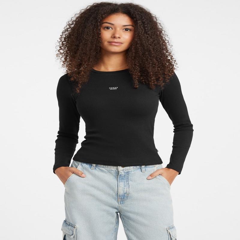 Jeans Black Embroidered Slim Top