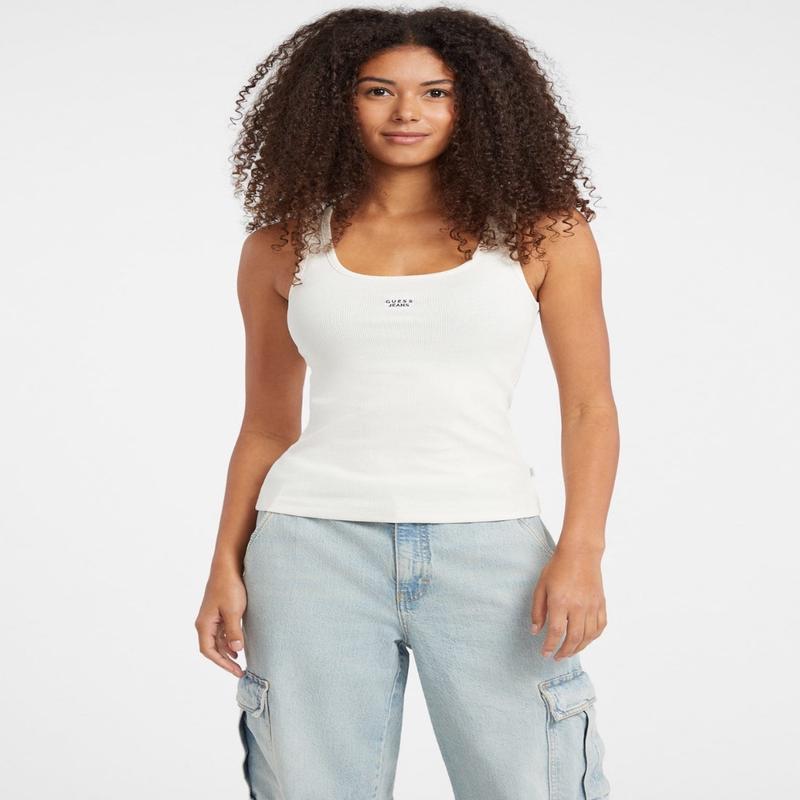 Jeans White Slim Rib Tank Top