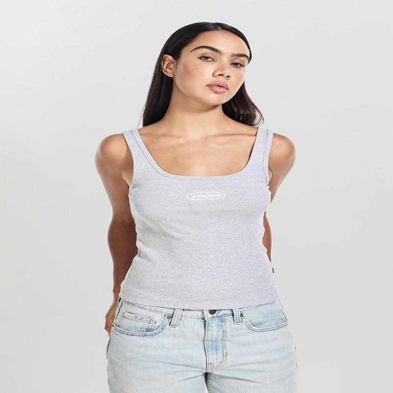 Jeans Grey Embroidered Logo Tank Top