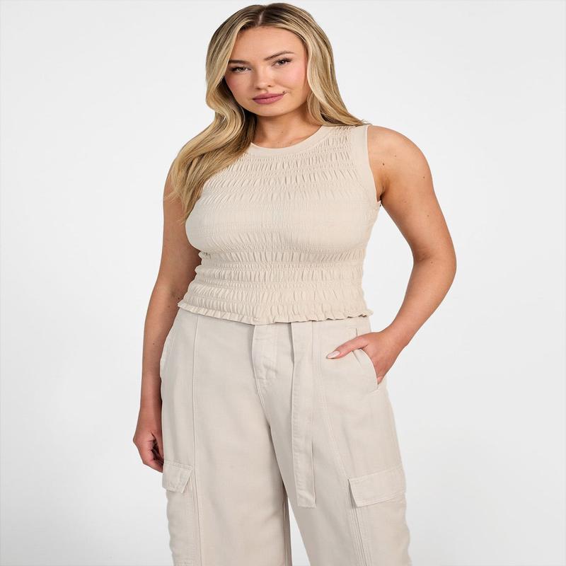 Beige Claire Smock Tank Top
