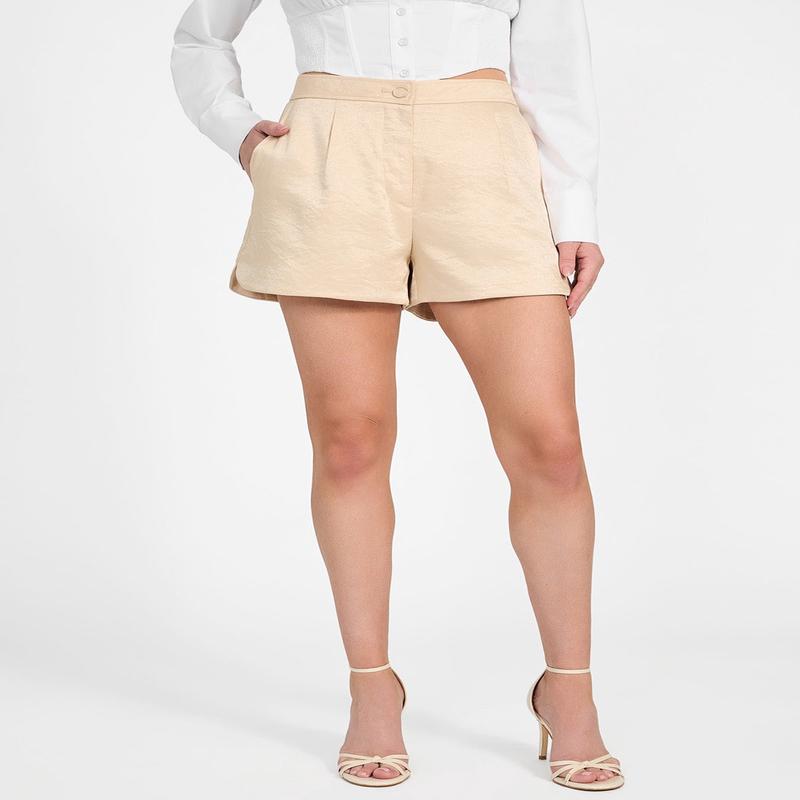 Beige Camille Tailor Pleat Shorts