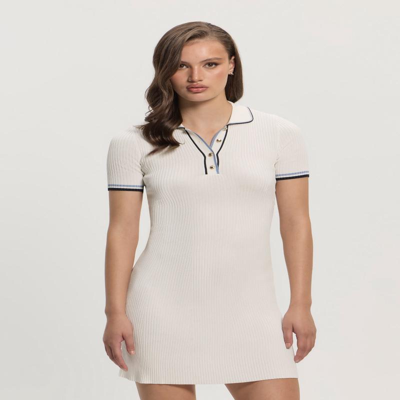 White Thalia Polo Mini Sweater Dress