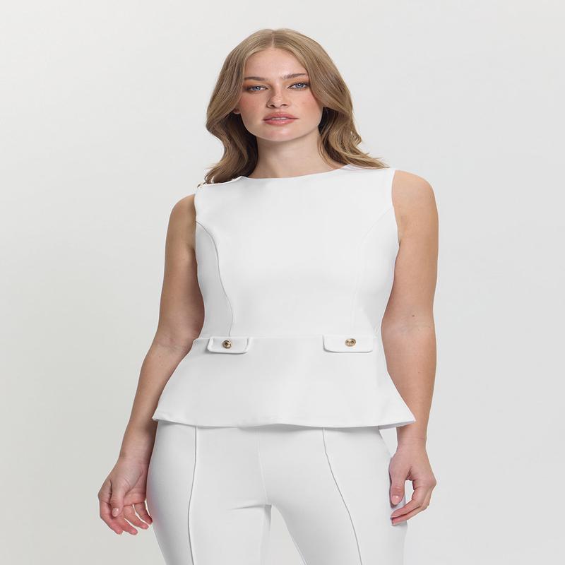 White Sleeveless Ambre Peplum Top