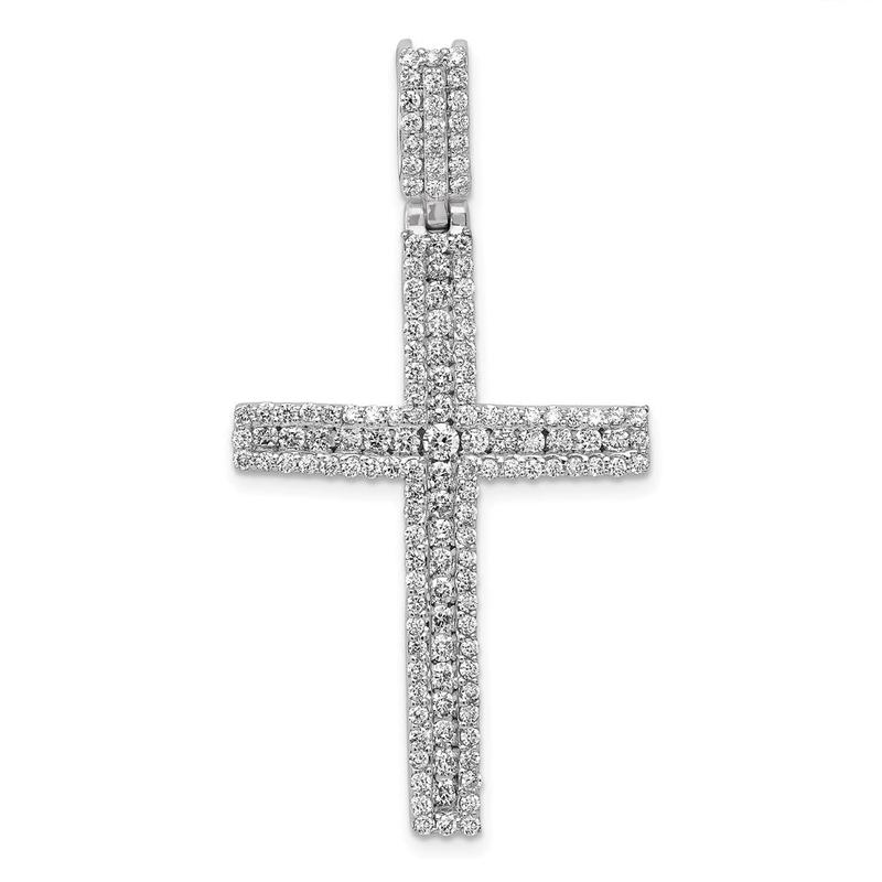 14k White Gold Diamond Latin Cross Pendant