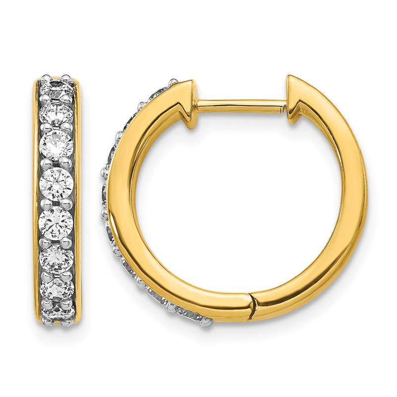 14K Gold Diamond Hinged Hoop Earrings