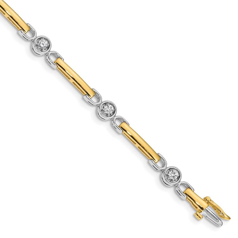 14k Two-Tone Diamond Bar Tennis Bracelet,  Carat, 7 Inches