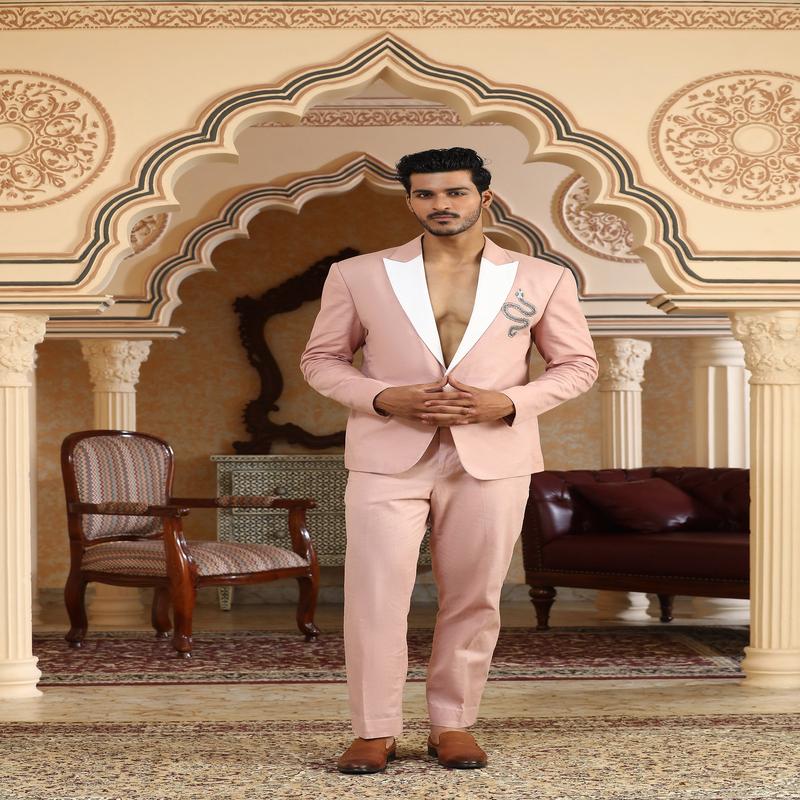 Serpents Charm - Pink Linen Motif & Cutdana Embroidered Festive Coat Set
