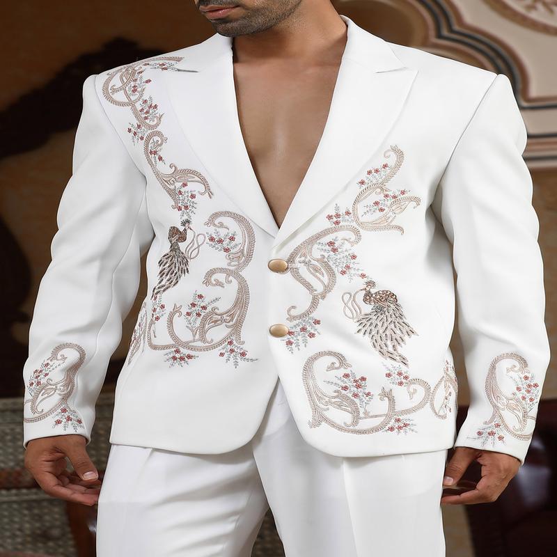Sonchidi - White Italian Viscose Zari & Moti Embroidered Party Wear Coat Set
