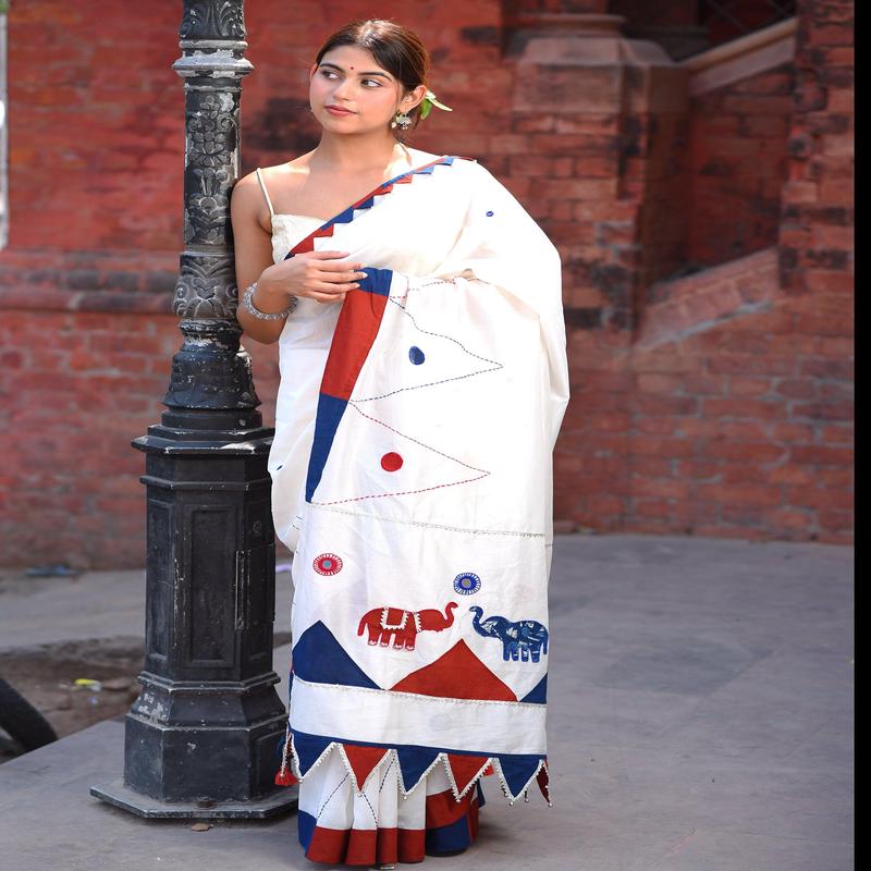  Chanderi silk white Saree