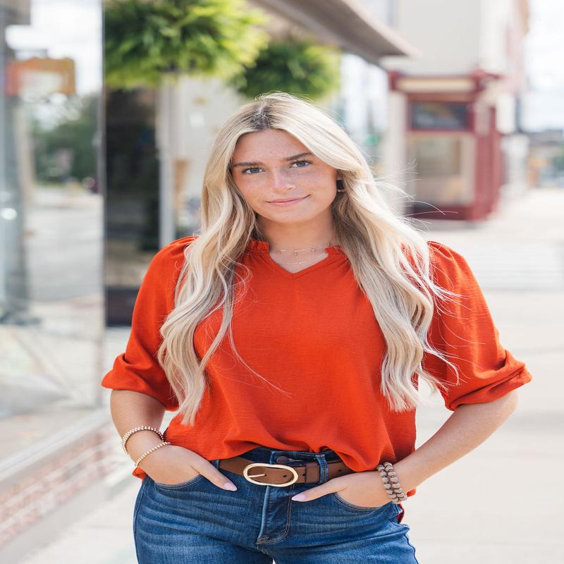 3/4 Sleeve Cinched V-Neck Blouse
