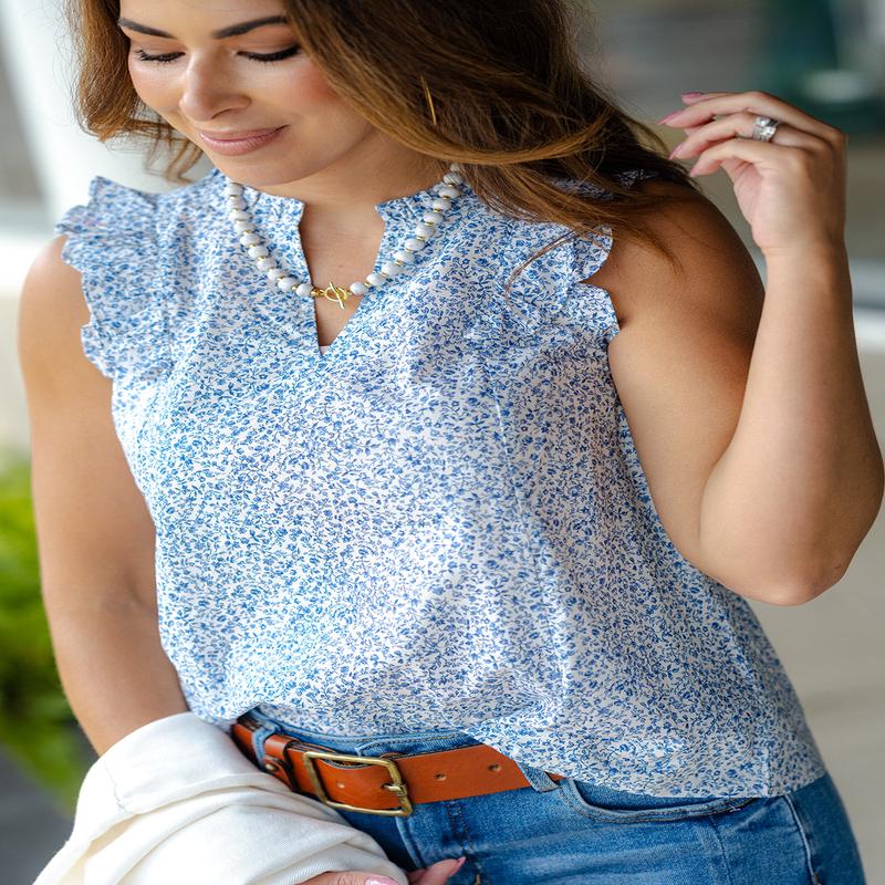 Antique Floral Ruffle Accented Tank