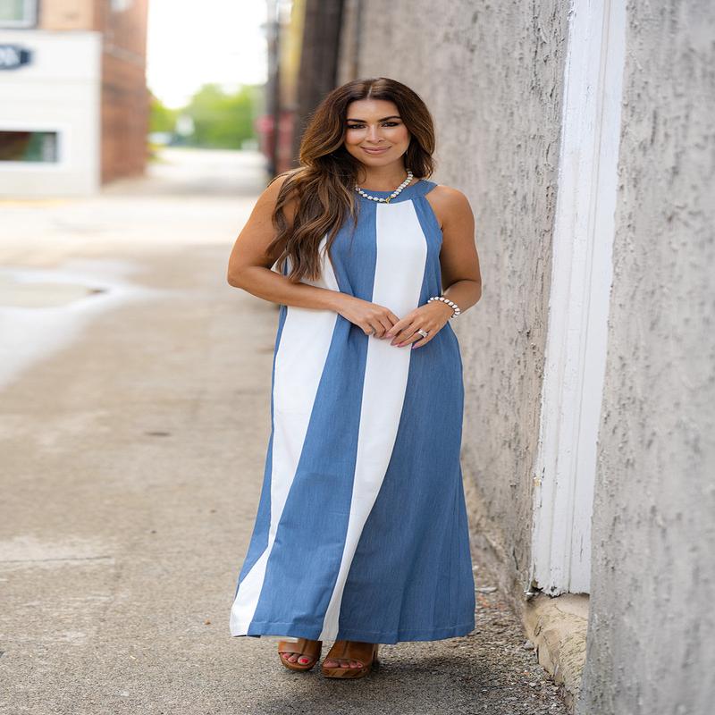 Blocked Stripes Maxi Dress